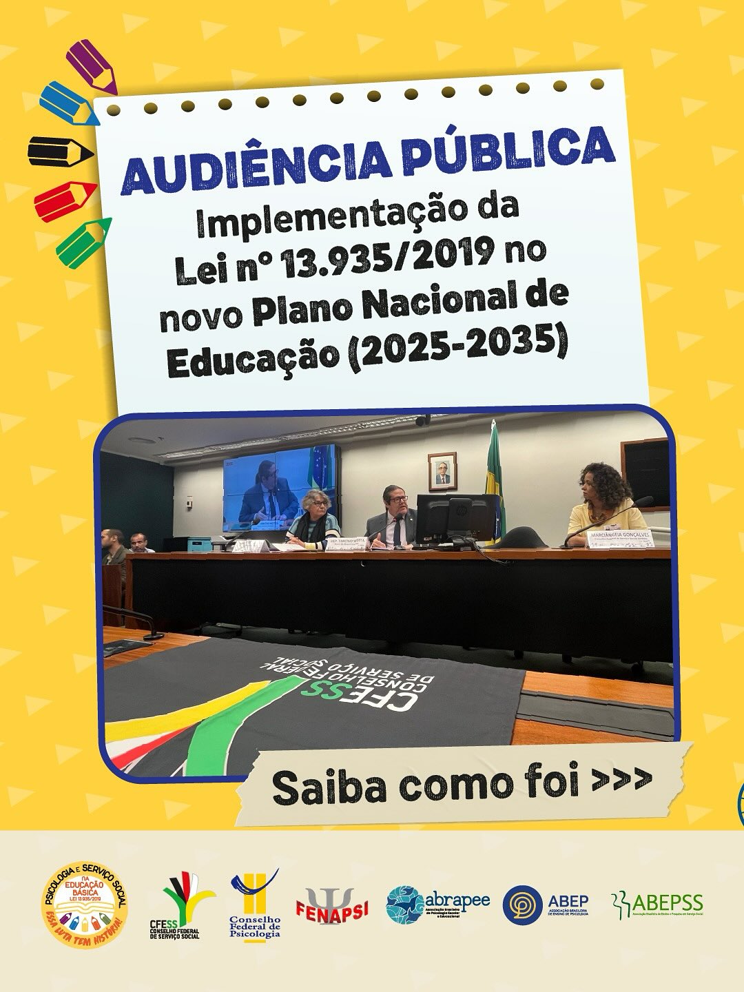 Audiência pública. Implementação de Lei nº 13.935/2029 no Novo Plano Nacional de Educação (2025-2035). Saiba como foi.