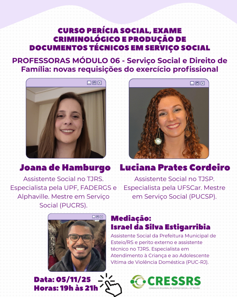 Card com as mesmas informações disponibilizadas no texto do site e comas fotografias das palestrantes, mulheres, brancas e do mediador homem, negro.