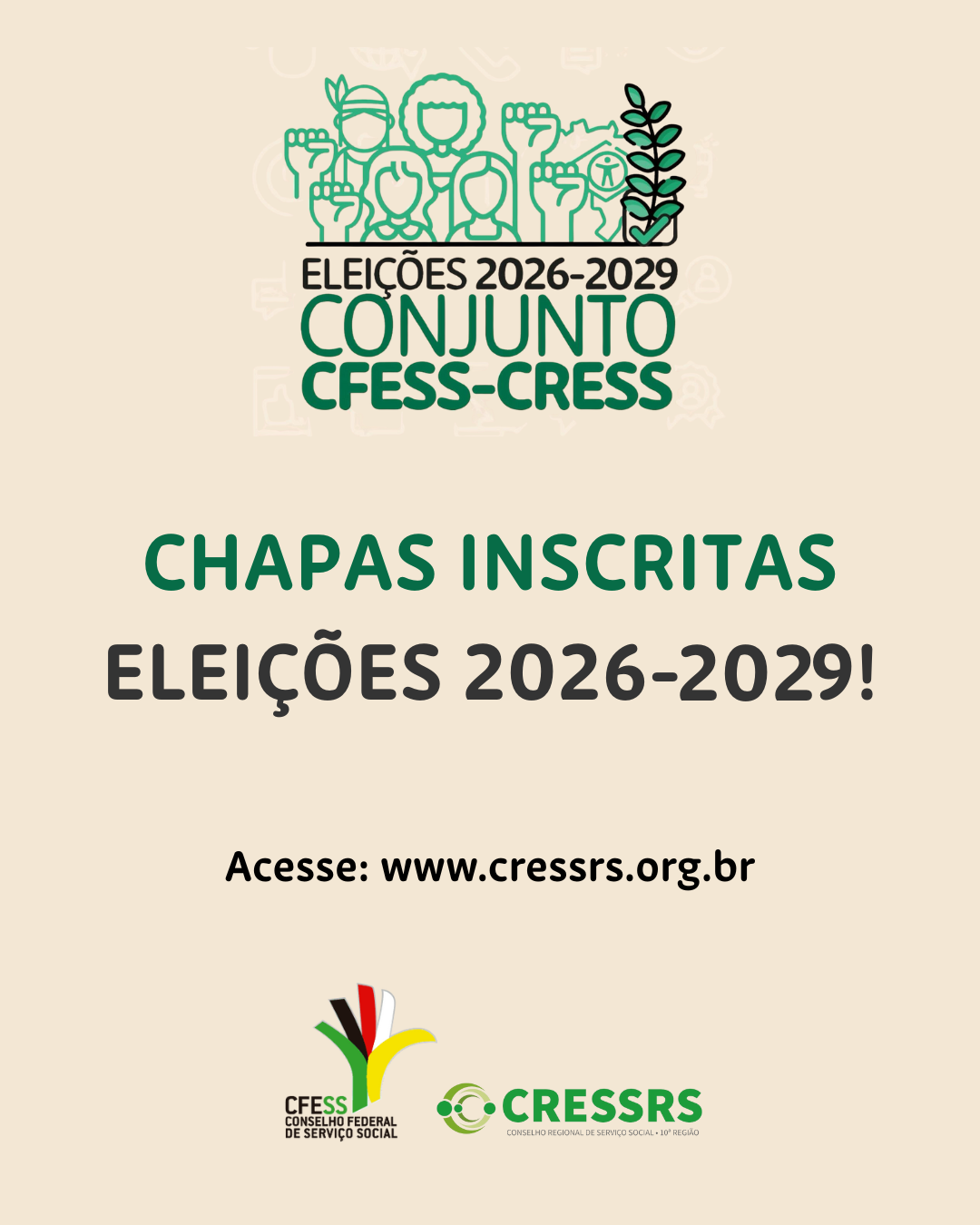 Confira as chapas inscritas para a eleição do CRESSRS triênio 2026-2029
